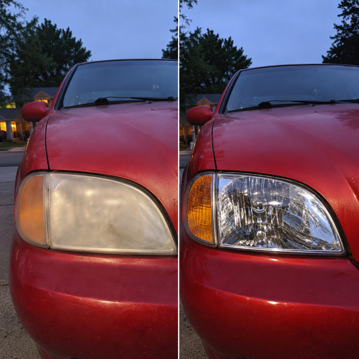 Clearer-looking restored headlight