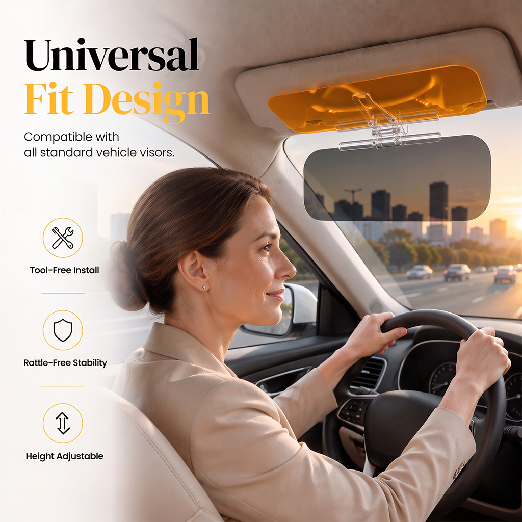 🔥 BLACK FRIDAY EARLY ACCESS — 69% OFF🚗  Universal HD Anti-Glare Visor – Day & night driving safety 🌙
