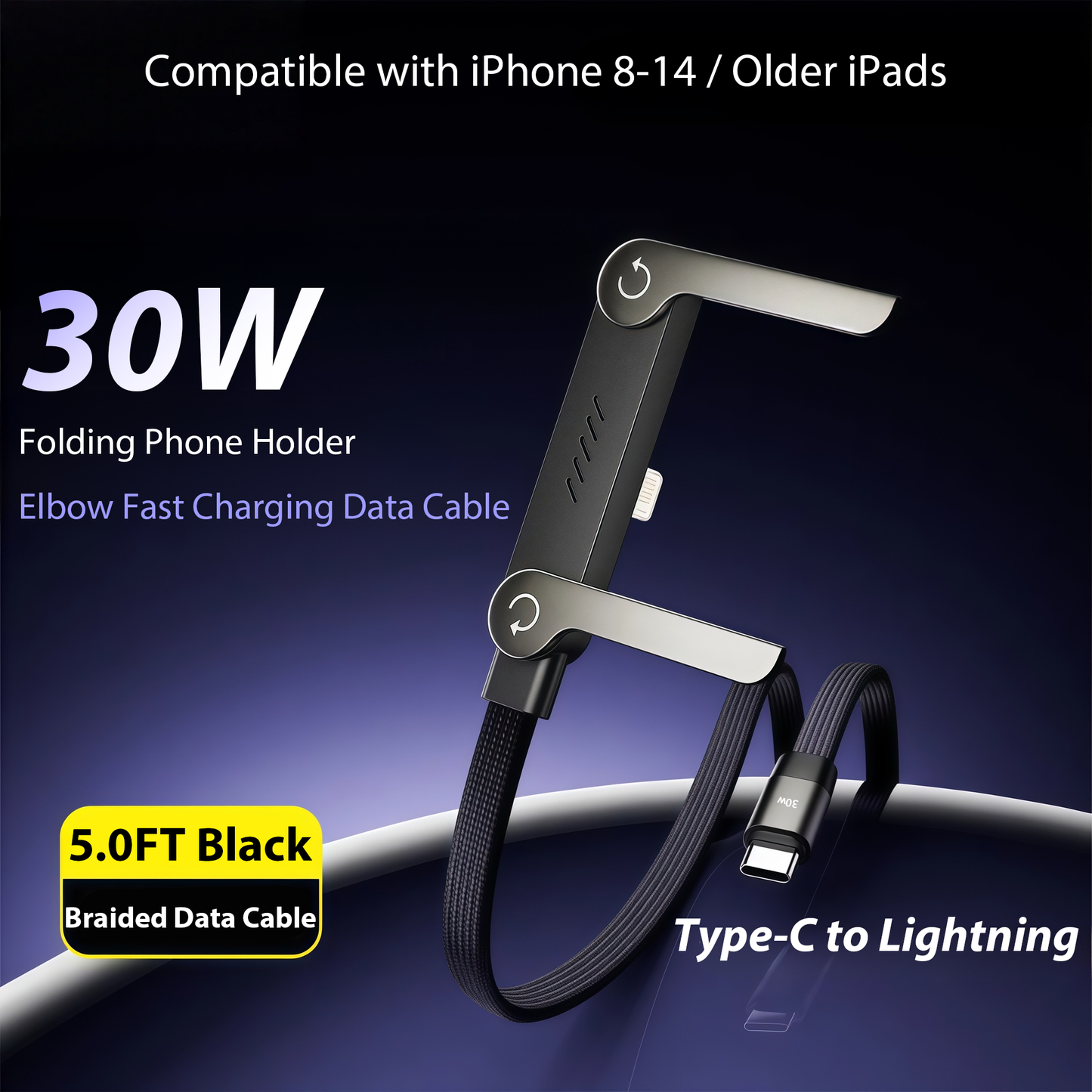 🏆Official Authorized | MFi-Certified Cables🔥 2-in-1 Cable 240W Fast Charging with Phone Stand
