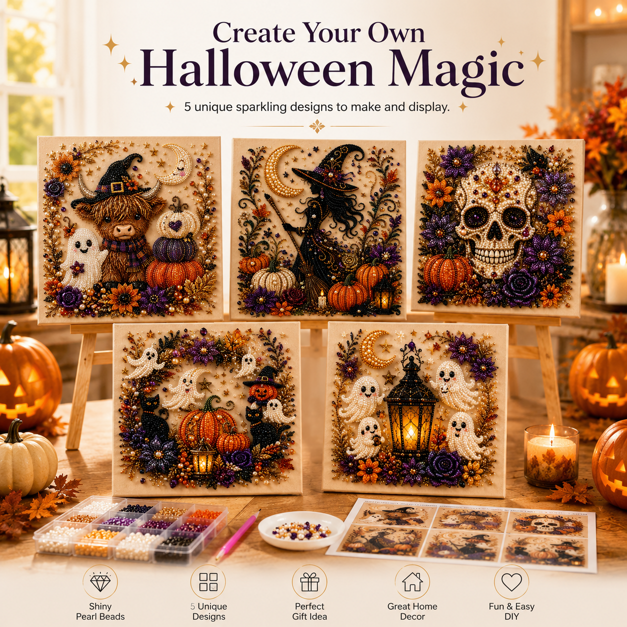💥 Last Day 50% OFF – 2026 New 👻✨ Halloween Pearl Art DIY Kit – Turn Tiny Pearls into Spooky-Cute Magic