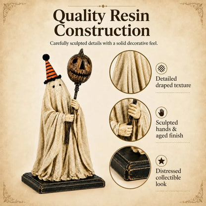 💥 Last Day 50% OFF –🎃Lighted Vintage Ghost Figurine with Glowing Pumpkin Staff