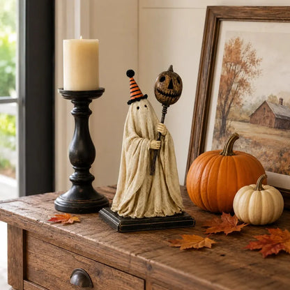 💥 Last Day 50% OFF –🎃Lighted Vintage Ghost Figurine with Glowing Pumpkin Staff