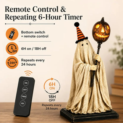 💥 Last Day 50% OFF –🎃Lighted Vintage Ghost Figurine with Glowing Pumpkin Staff