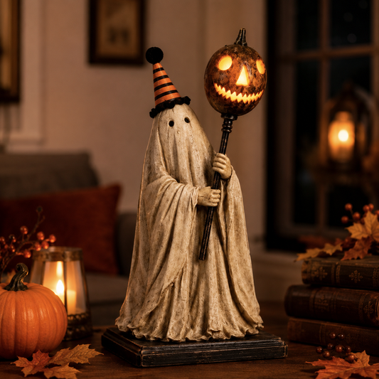 💥 Last Day 50% OFF –🎃Lighted Vintage Ghost Figurine with Glowing Pumpkin Staff