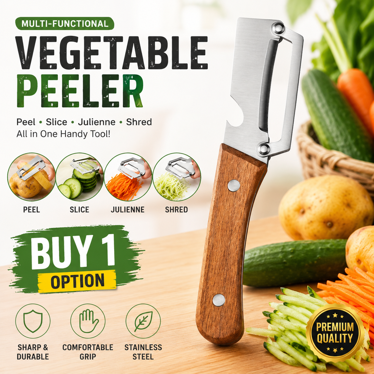 Multifunctional vegetable peeler for the kitchen