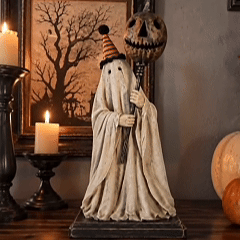 💥 Last Day 50% OFF –🎃Lighted Vintage Ghost Figurine with Glowing Pumpkin Staff