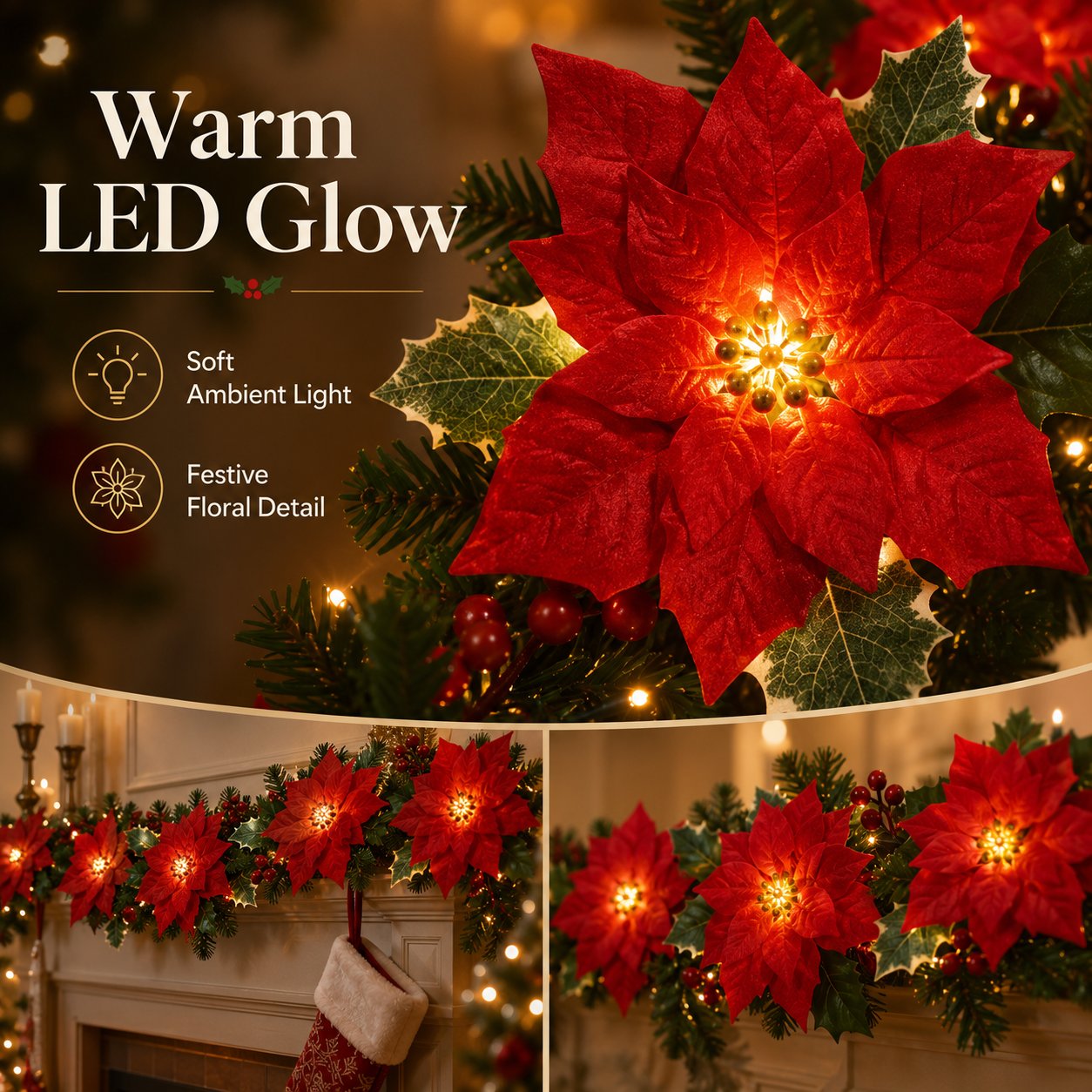 Warm LED Christmas garland lights