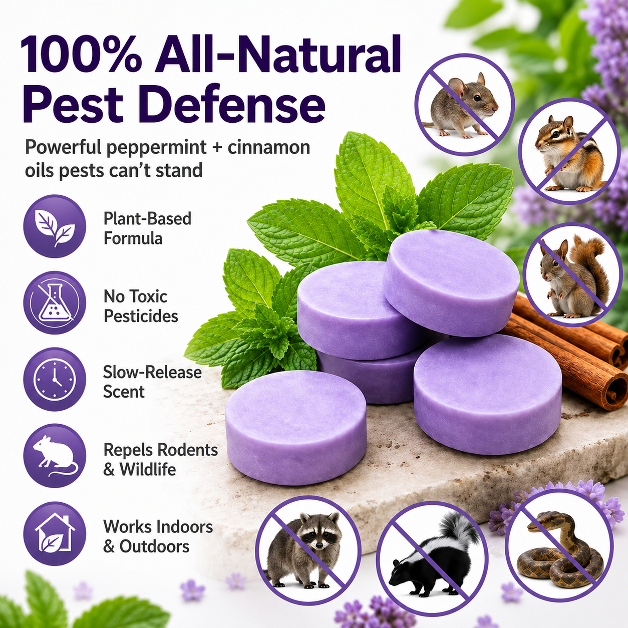 ✅ 10,000+ Happy Customers 🐭 All-Natural Peppermint & Cinnamon Pest & Rodent Repellent Pucks 🕷️🐍