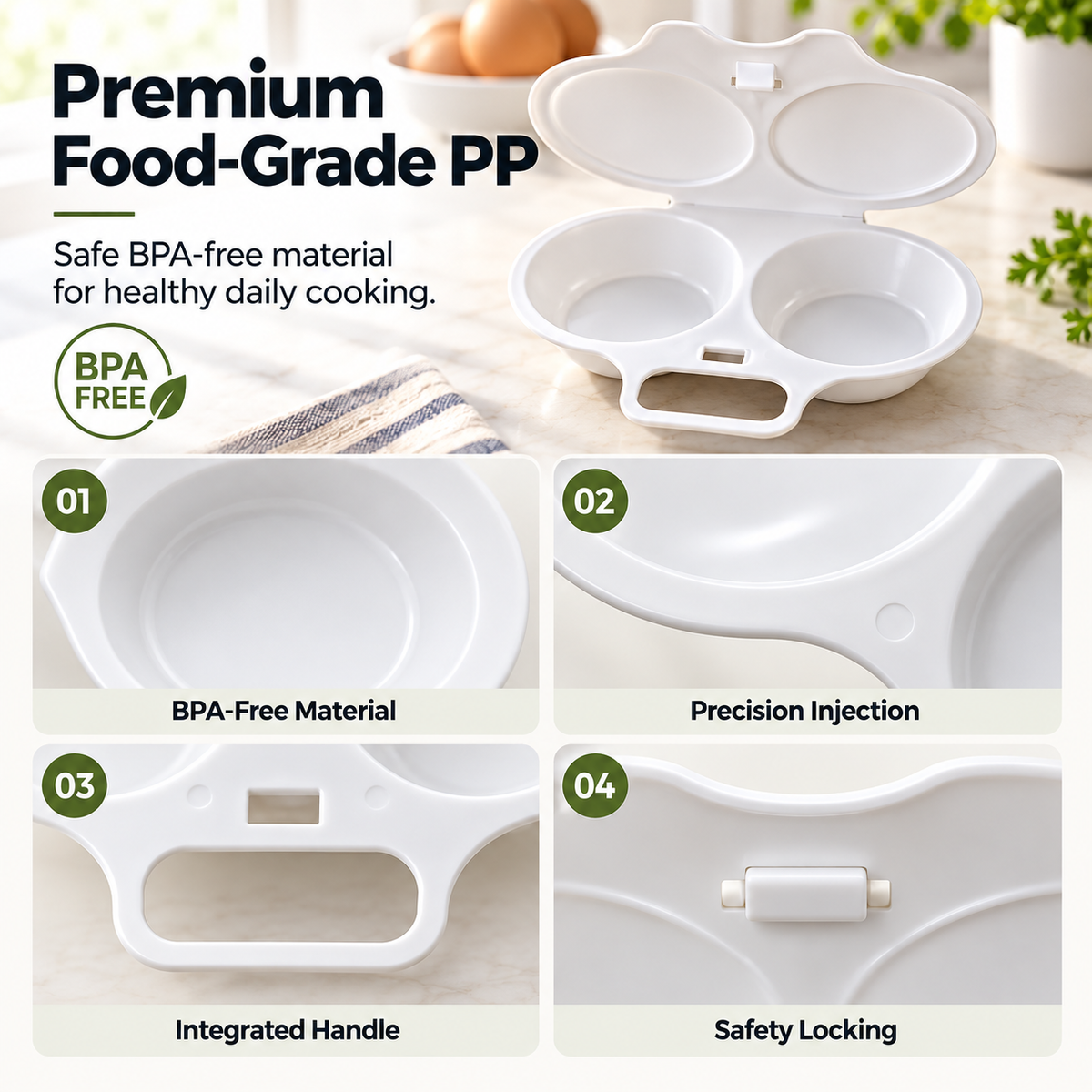 🥳 Last Day 50% OFF Buy 1 Get 1 Free ! ! ! Microwave Egg Poacher——Dual‑cavity, non‑stick & easy clean.