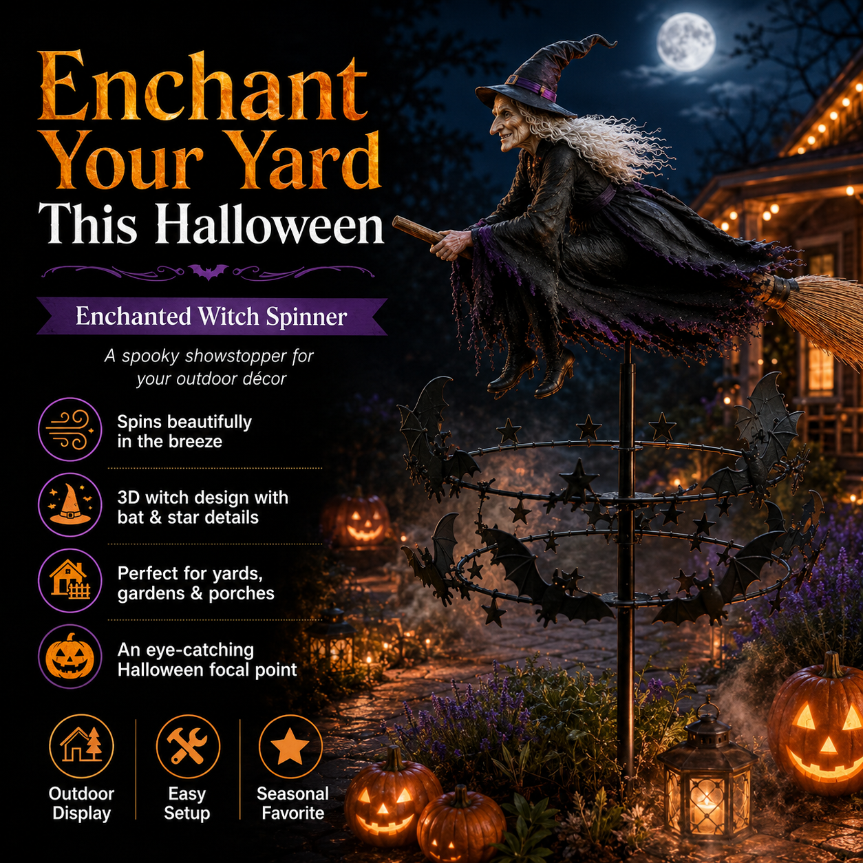 🔥Last Day 50% Off -Halloween Early Bird Special🧙‍♀️ The Enchanted Witch Garden Wind Spinner