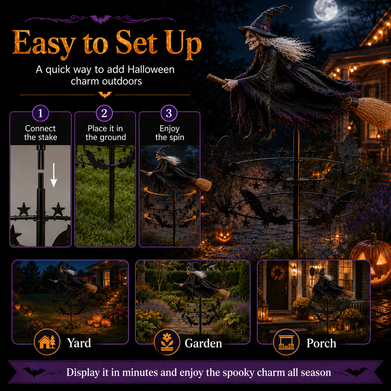 🔥Last Day 50% Off -Halloween Early Bird Special🧙‍♀️ The Enchanted Witch Garden Wind Spinner