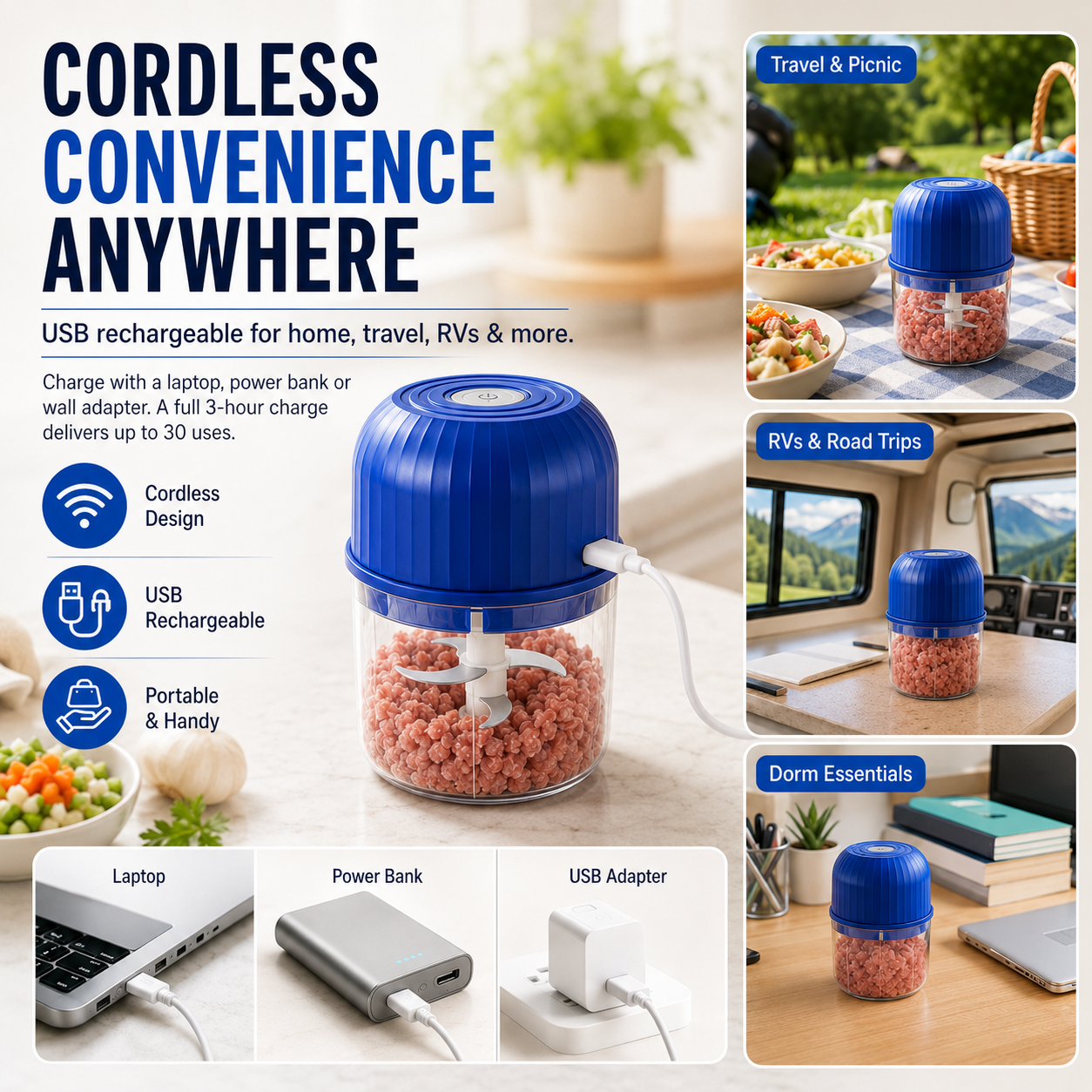 🔥New for 2026 · 50% Off - Cordless Multifunctional Mini Chopper with 4 Sharp Blades