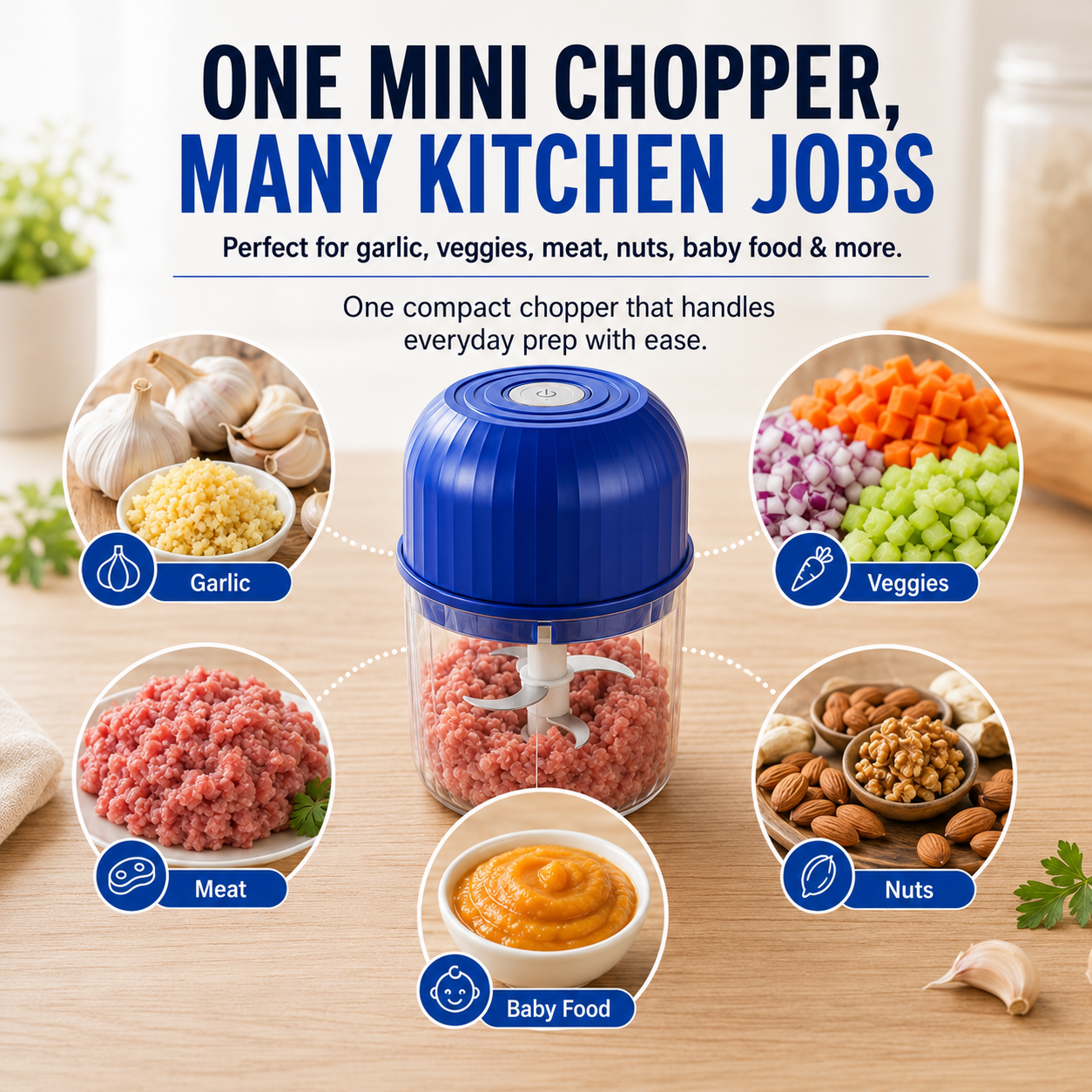 🔥New for 2026 · 50% Off - Cordless Multifunctional Mini Chopper with 4 Sharp Blades