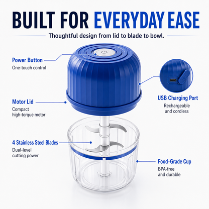 🔥New for 2026 · 50% Off - Cordless Multifunctional Mini Chopper with 4 Sharp Blades