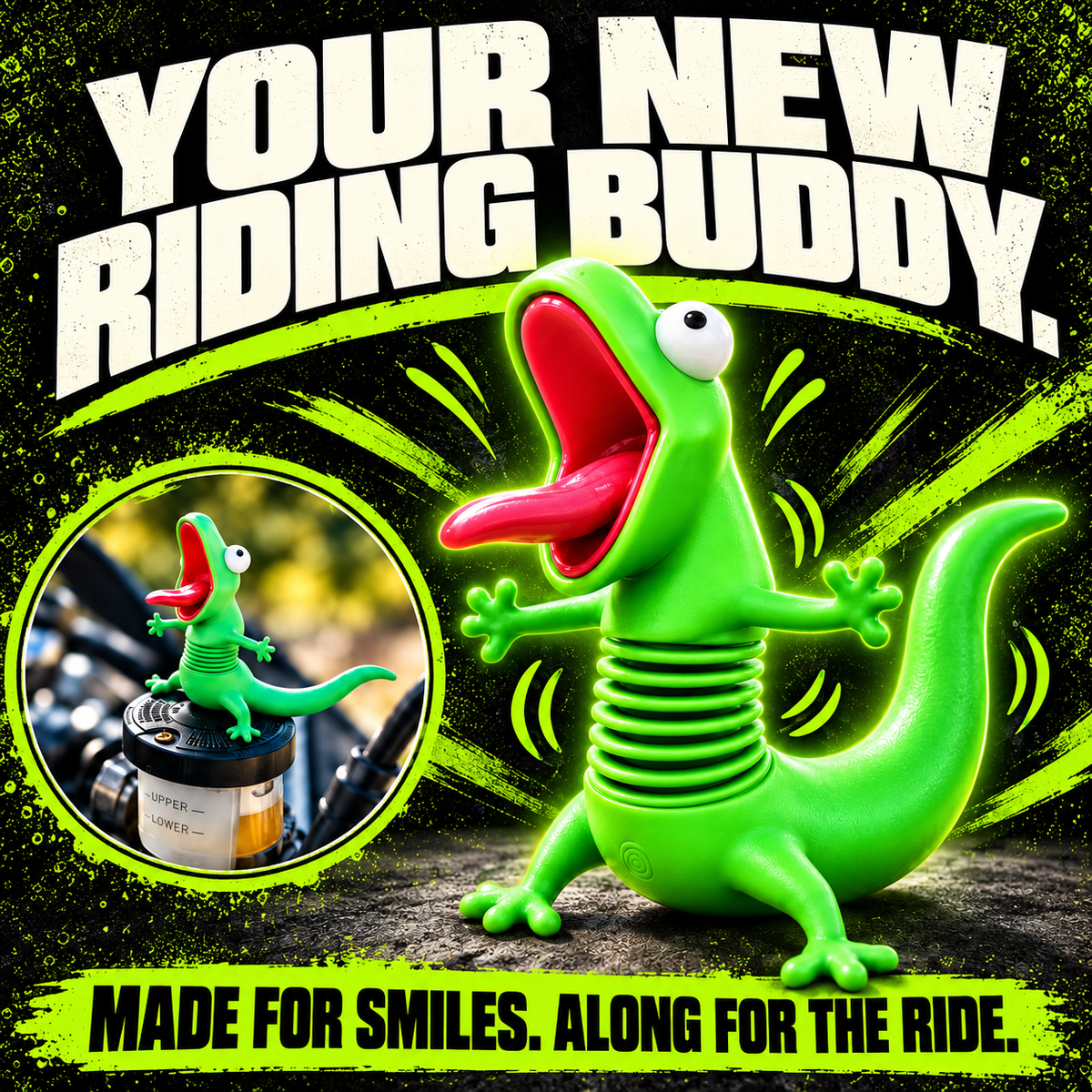 🔥 BLACK FRIDAY EARLY ACCESS — 69% OFF🦎 Screaming Lizard™ Motorcycle Handlebar Buddy 🏍️ Funny Motorcycle Accessory