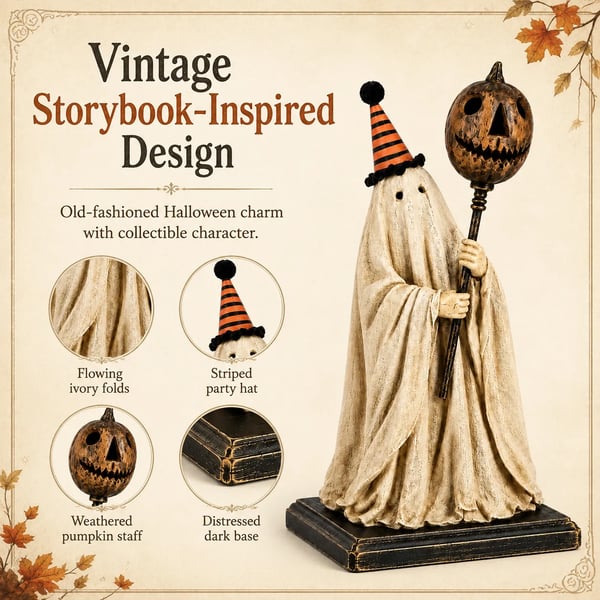 💥 Last Day 50% OFF –🎃Lighted Vintage Ghost Figurine with Glowing Pumpkin Staff