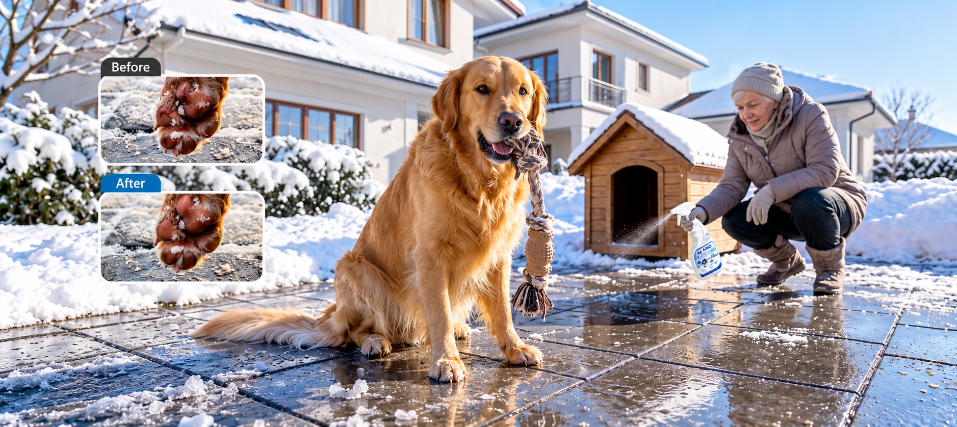 Winter care around a dog's outdoor spaces