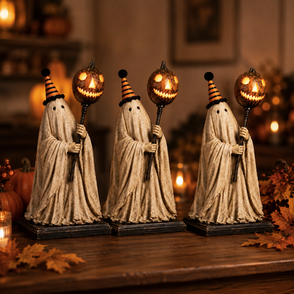 💥 Last Day 50% OFF –🎃Lighted Vintage Ghost Figurine with Glowing Pumpkin Staff