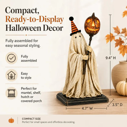 💥 Last Day 50% OFF –🎃Lighted Vintage Ghost Figurine with Glowing Pumpkin Staff