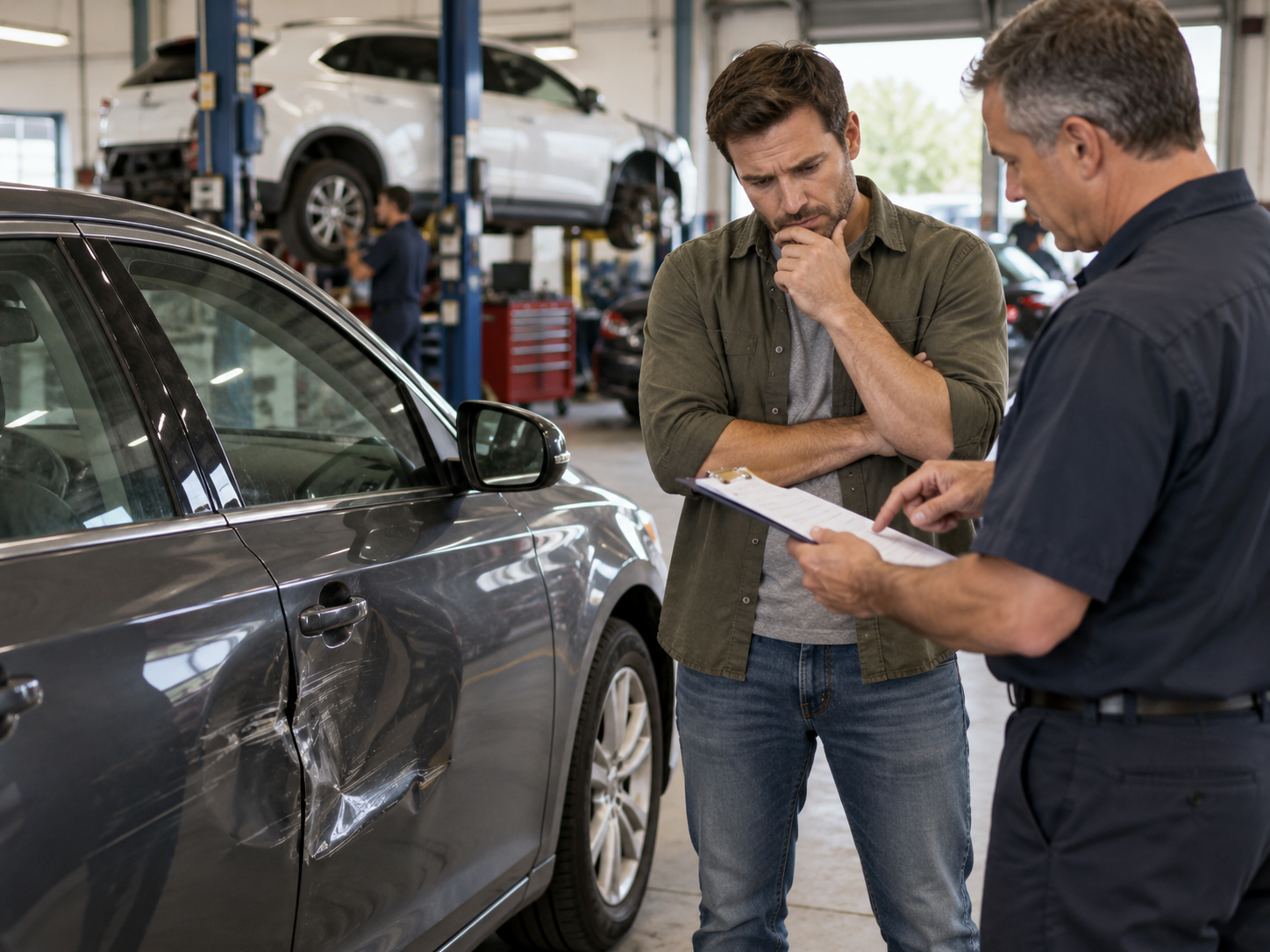 Car owner waiting at auto body repair shop