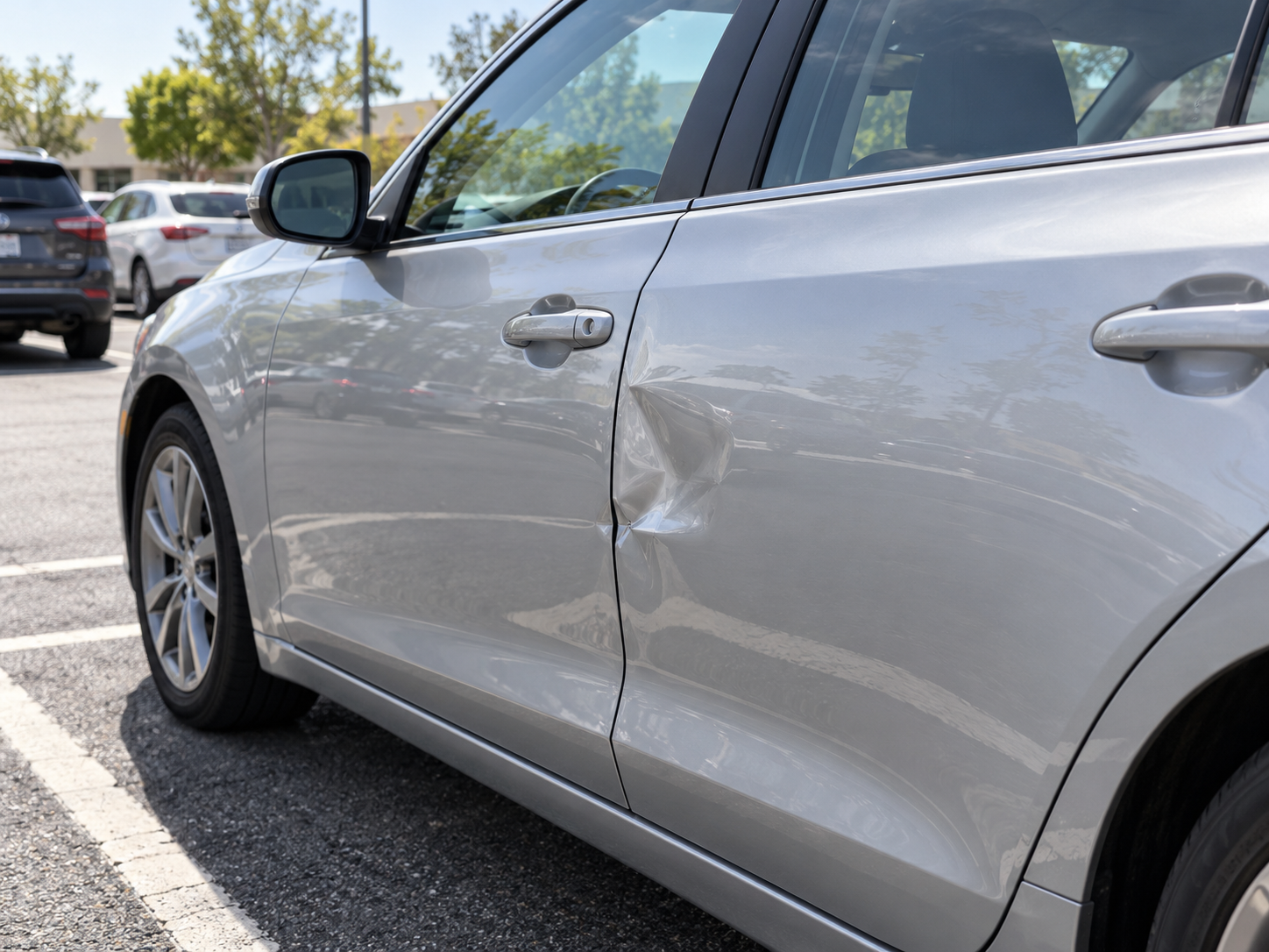Small parking lot door ding on car
