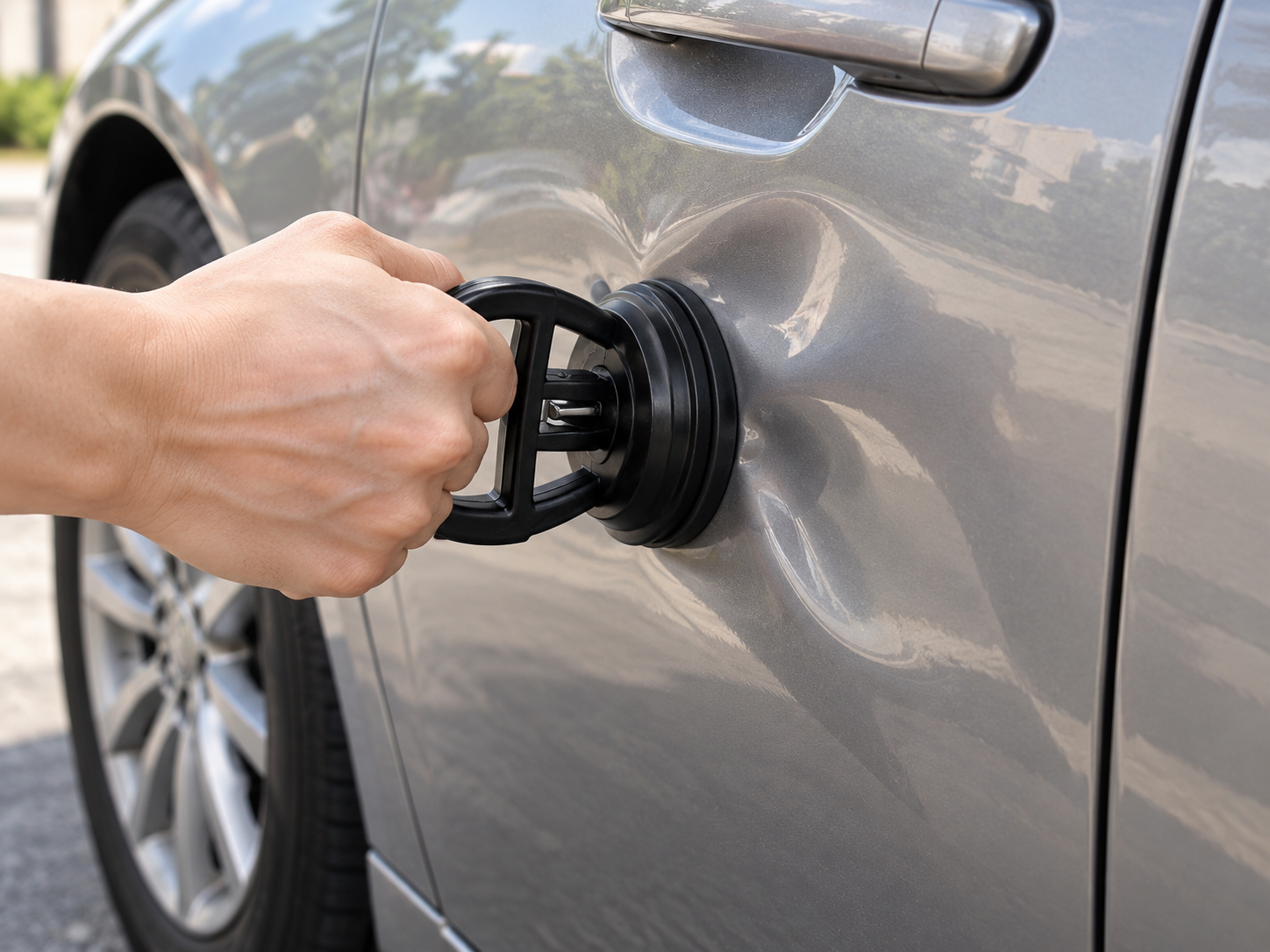 Using suction puller on shallow car dent