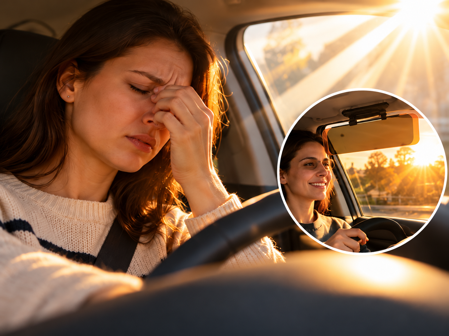 Driver squinting from harsh glare