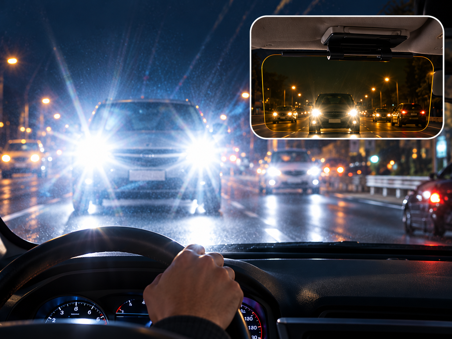 Bright headlight glare at night